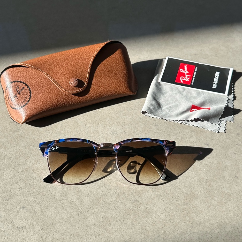 Ray-Ban Clubmaster Sunglasses with Blue and Brown Accents